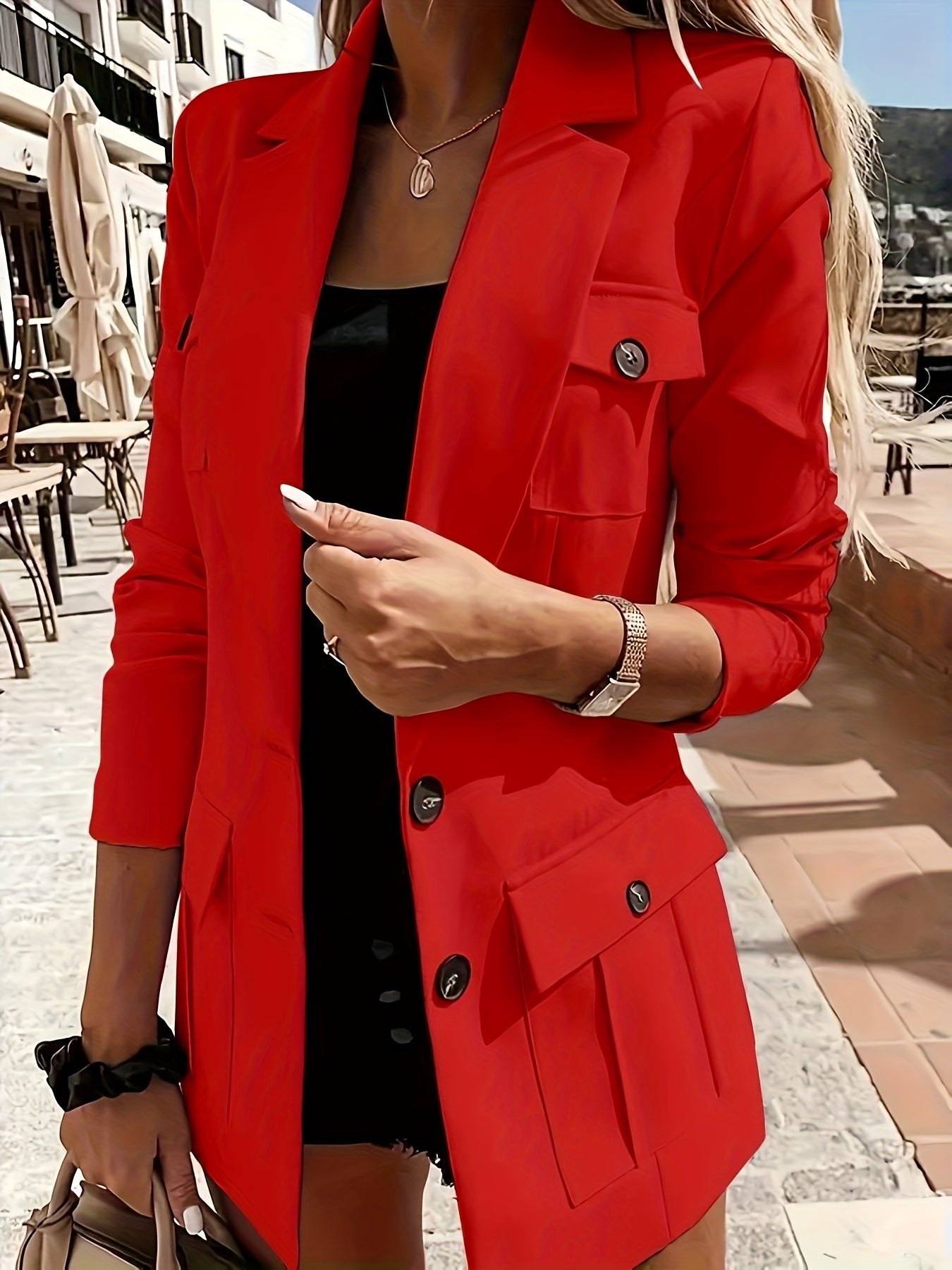 Women's Elegant White Blazer with Pockets - Long Sleeve, Button Front, Polyester Office Jacket for Professional Style, Elegant Clothing | Sophisticated Blazer | Singlebreasted Design